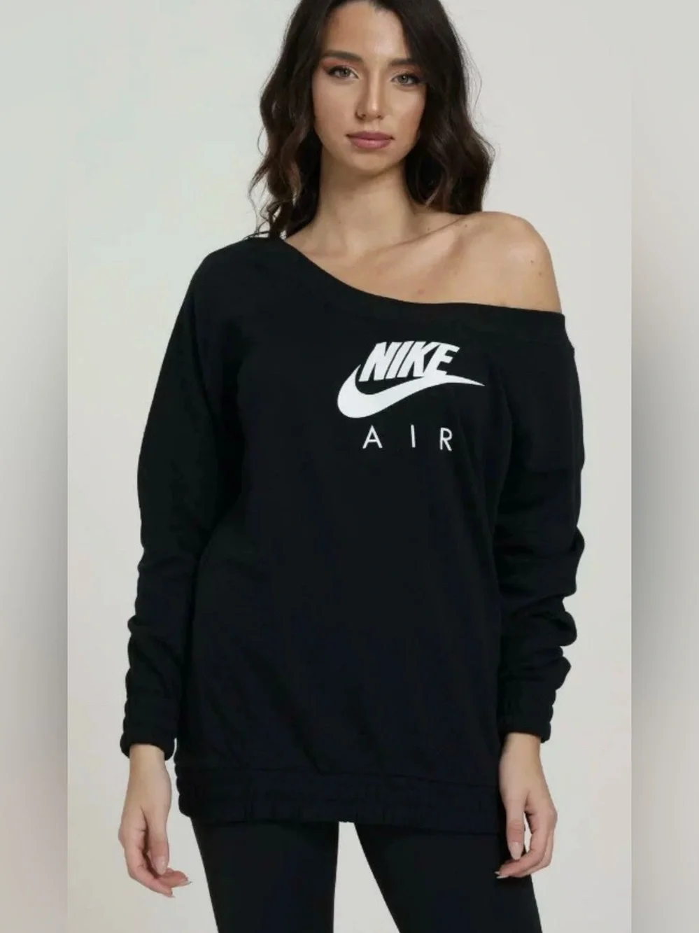 WOMENS NIKE AIR FLEECE LONG CREW TOP OFF SHOULDER SWEATSHIRT SIZE S
